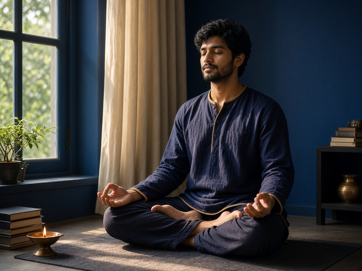 A person meditating in morning light